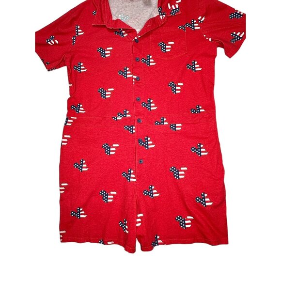 Disney Red Mickey Mouse Patriotic Print Button-Up Romper XL 100% Cotton - Picture 8 of 15